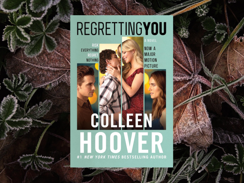 Billede af bogen "Regretting You" på en baggrund af efterårsblade