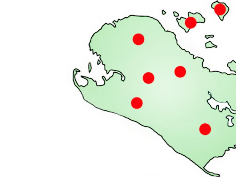 Kort med angivelse af bibliotekspunkterne i Lolland Kommune